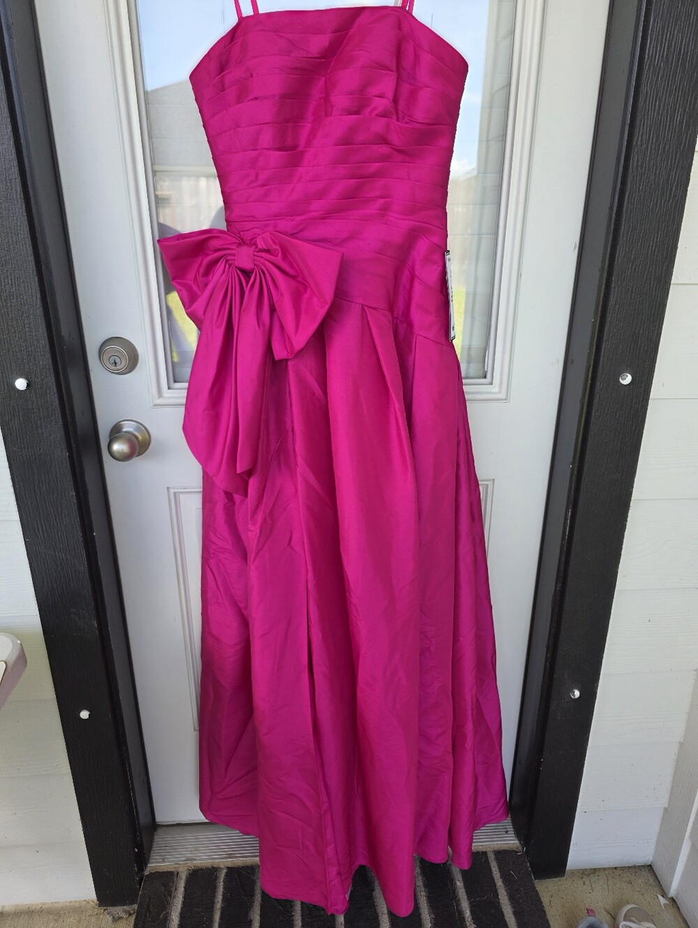 XSCAPE Fuchsia Satin Bow Gown Formal Evening Dress Sz 10 $319 Wedding Luxury - Picture 6 of 14